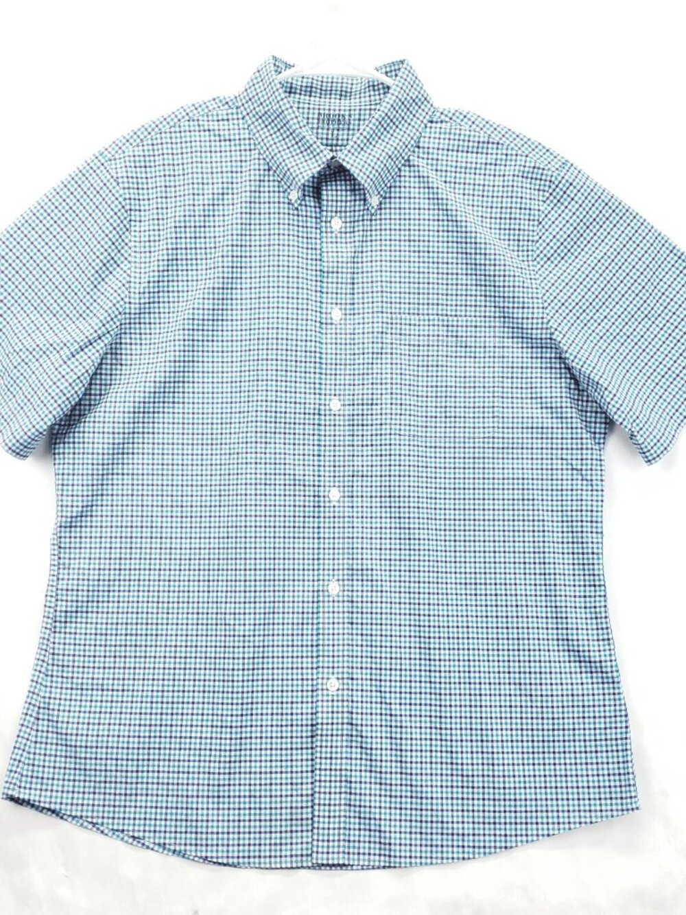 Brooks Brothers Shirt Men Large Aqua White Performance Stretch Check Button-Down